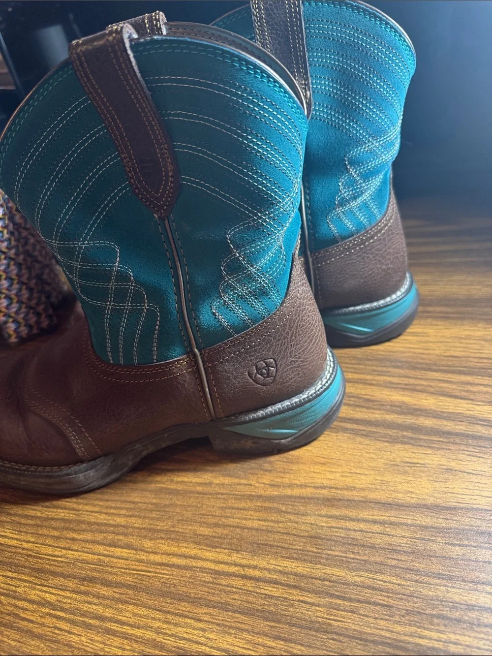 Ariat Brown Leather Ankle Boots with Teal Shaft